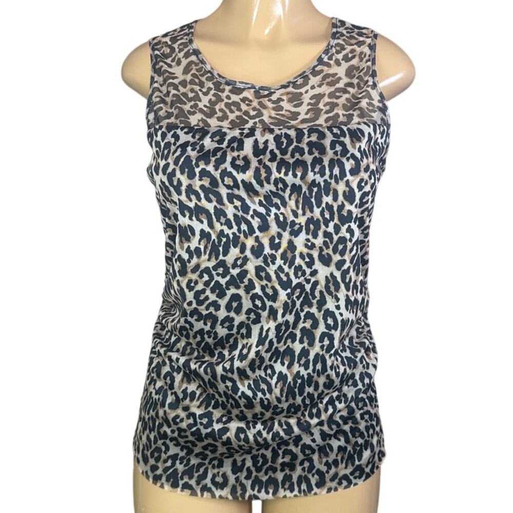 White House Black Market Sleeveless Mesh Animal Tank Top Leopard SZ Medium NWT